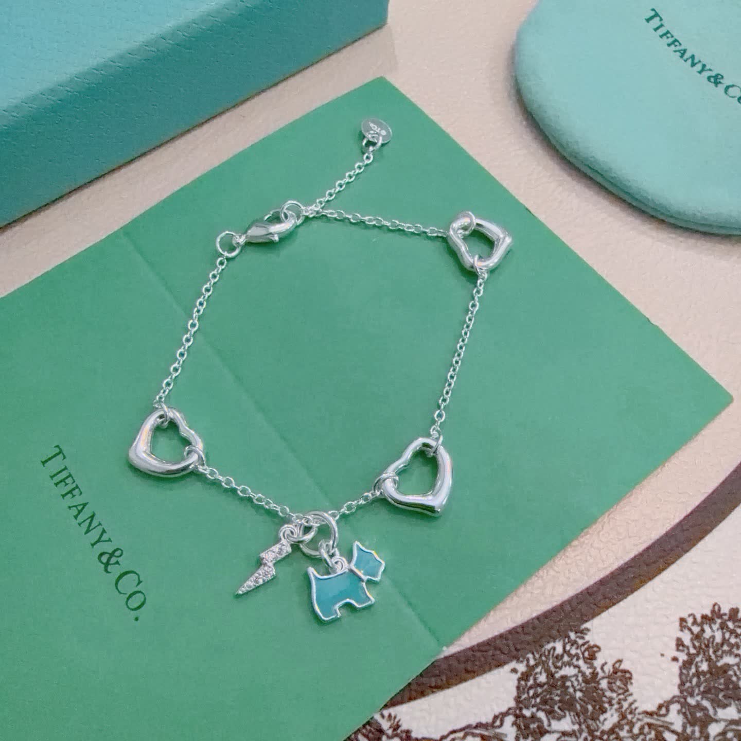 Tiffany & Co. Blue Enamel Dog Charm Bracelet